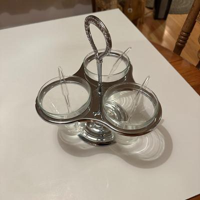 3 Jar Condiment Server Set W Caddy
