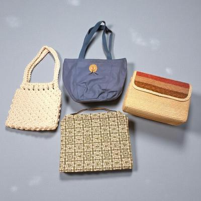 Lot of 4 Vintage Purses/Handbags, Straw (new), Macrame