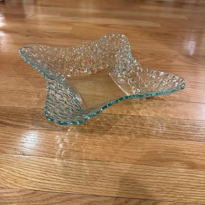 Vintage Textured Art Glass Dish/Bowl w Wavy Rim
