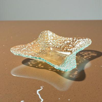 Vintage Textured Art Glass Dish/Bowl w Wavy Rim