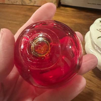 Lot of 3 Items- 2 Glass Spheres and Lidded Trinket Dish