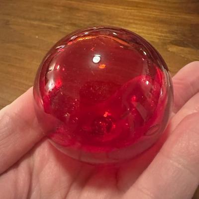 Lot of 3 Items- 2 Glass Spheres and Lidded Trinket Dish