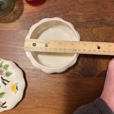 Lot of 3 Items- 2 Glass Spheres and Lidded Trinket Dish