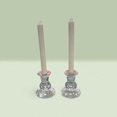 Pair of Vintage Clear Glass Candlestick Holders