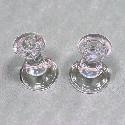 Pair of Vintage Clear Glass Candlestick Holders