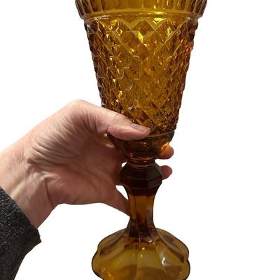 Tall, brown glass lidded Jar
