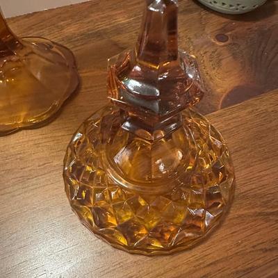 Tall, brown glass lidded Jar
