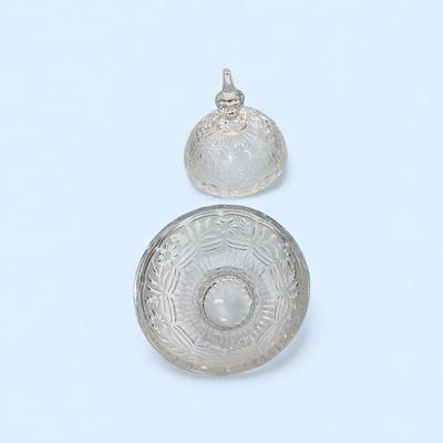 Vintage Lead Crystal Etched Pedestal Lidded Compote Bowl or Candy Dish