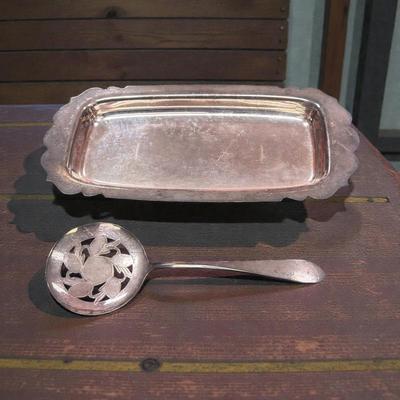 Silverplate Cream and Sugar, Salt and Pepper, Tomato Spoon and Tray