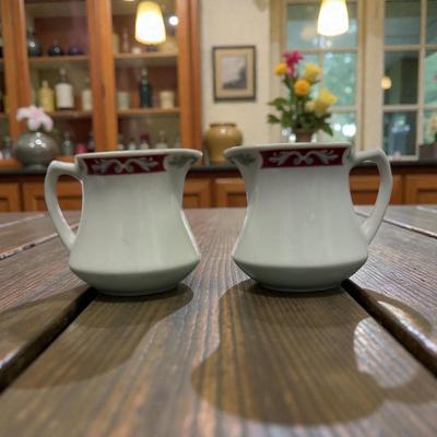 Set of 2 Vintage Syracuse China Embassy Creamer in maroon and gray scroll pattern