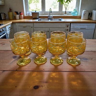Set of 8 Libbey Prado Scroll Design Tawny Brown 9 oz glasses