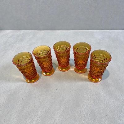 Vintage Whitehall Colony Cubist Amber Glass Footed 6" Tumblers Set of 5