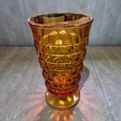 Vintage Whitehall Colony Cubist Amber Glass Footed 6" Tumblers Set of 5