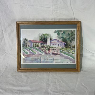 Light wood Frame of Watercolor Vineyard