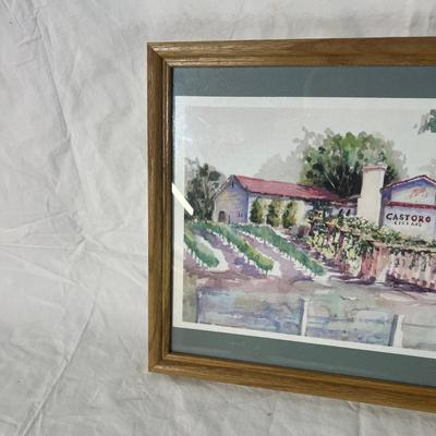 Light wood Frame of Watercolor Vineyard