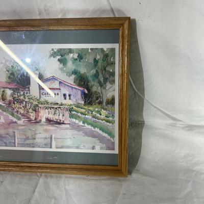 Light wood Frame of Watercolor Vineyard