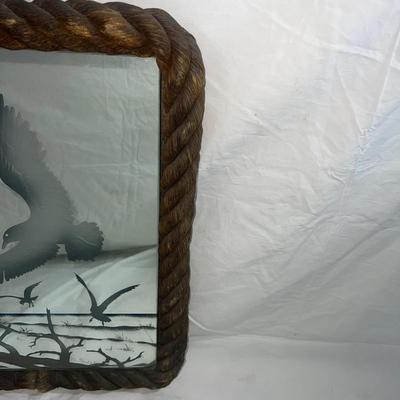 Sailor Rope Twist Style Frame With Sandblasted art onto mirror of Birds soaring over Beach