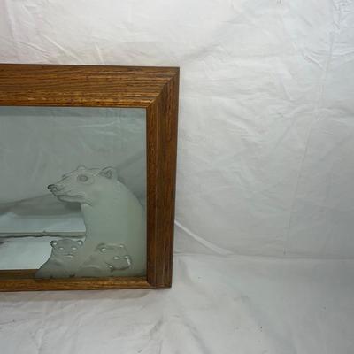 Wood Frame with Sandblasted art onto mirror of Polar Bears