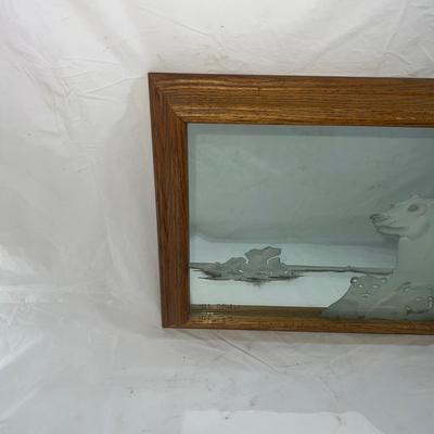 Wood Frame with Sandblasted art onto mirror of Polar Bears