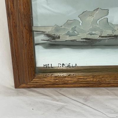 Wood Frame with Sandblasted art onto mirror of Polar Bears