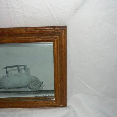 Wood Frame with Sandblasted art onto mirror of Classic Car