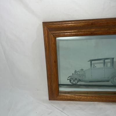 Wood Frame with Sandblasted art onto mirror of Classic Car