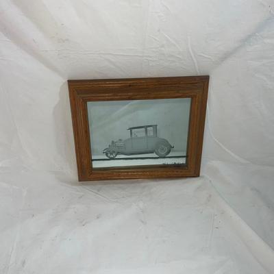Wood Frame with Sandblasted art onto mirror of Classic Car