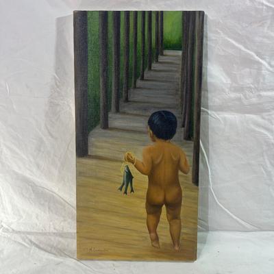 Canvas Painting of Young boy Fishing