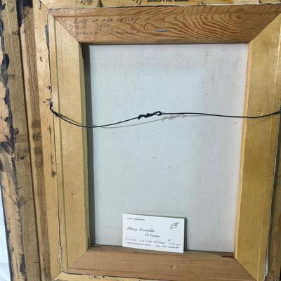 Vintage Real Wood frame with floral detail around edge, oil painting of eagle