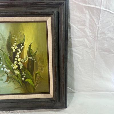 Vintage Real Wood frame with floral detail around edge, oil painting of eagle