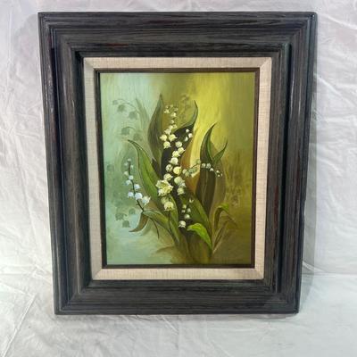 Vintage Real Wood frame with floral detail around edge, oil painting of eagle