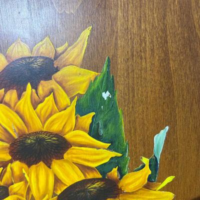 Antique folding side table with Sunflower painting on top