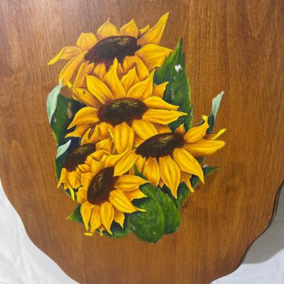 Antique folding side table with Sunflower painting on top