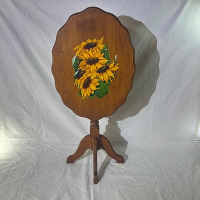 Antique folding side table with Sunflower painting on top