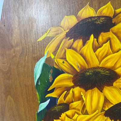 Antique folding side table with Sunflower painting on top