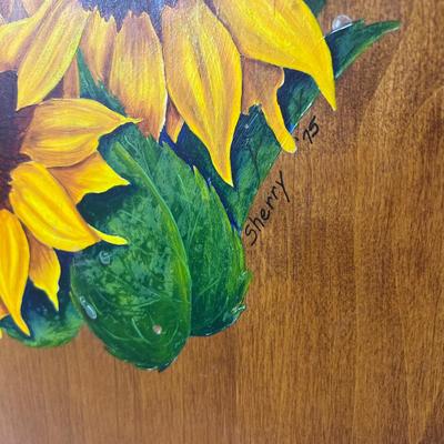 Antique folding side table with Sunflower painting on top