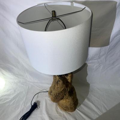 Petrified Wood base Lamp with white shade