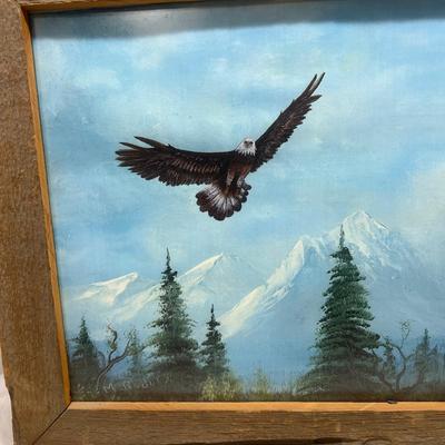 Real Wood Framed Art of Soaring eagle in the trees