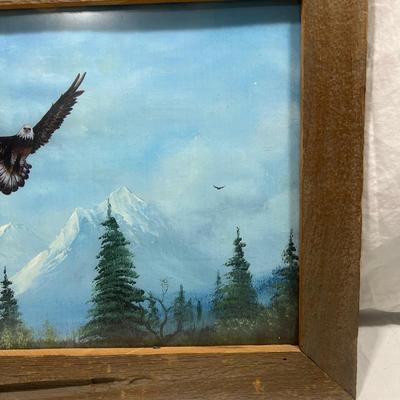Real Wood Framed Art of Soaring eagle in the trees
