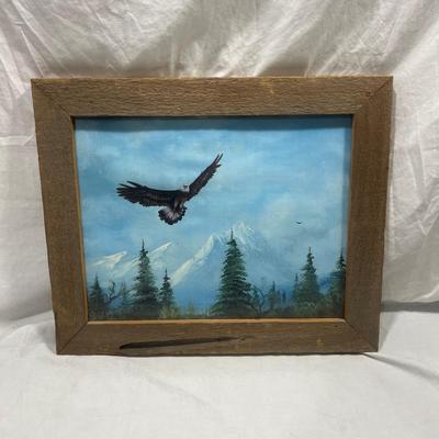 Real Wood Framed Art of Soaring eagle in the trees
