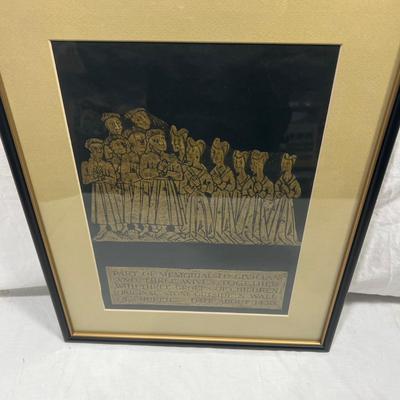 Professionally framed Brass rubbing art