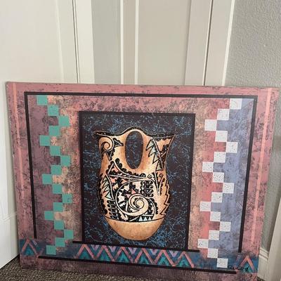 Large canvas painting of Native american style art