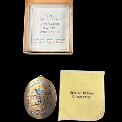 Vintage Reed & Barton Damascene Pendant with Bird and Floral Motif