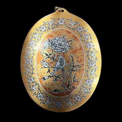 Vintage Reed & Barton Damascene Pendant with Bird and Floral Motif