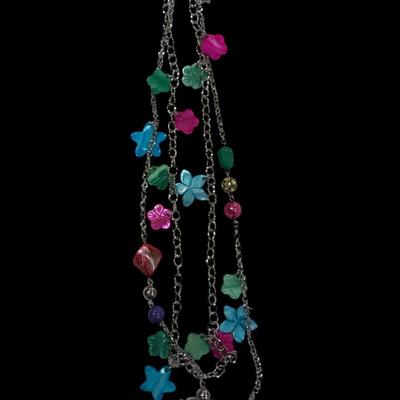 Set of Three Fashion Necklaces with Colorful Beads and Metal Chains