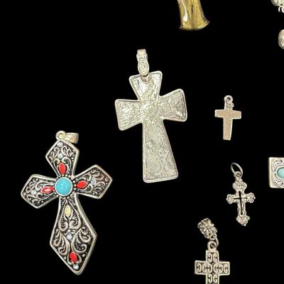 Collection of Assorted Cross Pendants and Necklaces