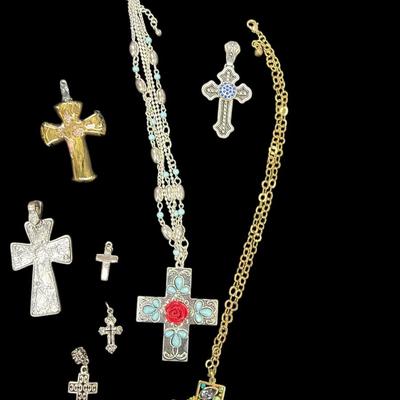 Collection of Assorted Cross Pendants and Necklaces