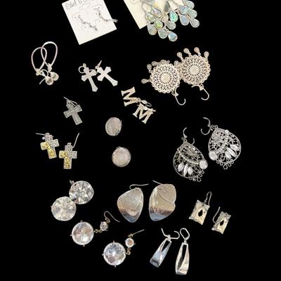 Collection of Earrings including Silver Toned Dangles, Studs and Hoops