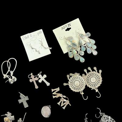 Collection of Earrings including Silver Toned Dangles, Studs and Hoops