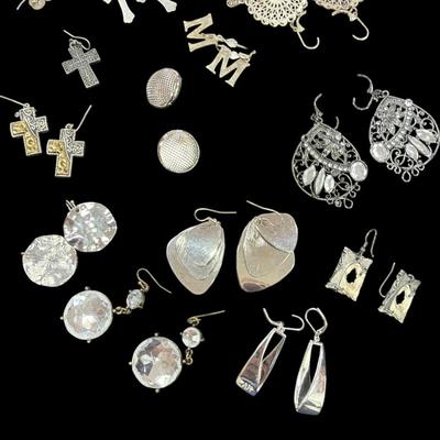 Collection of Earrings including Silver Toned Dangles, Studs and Hoops